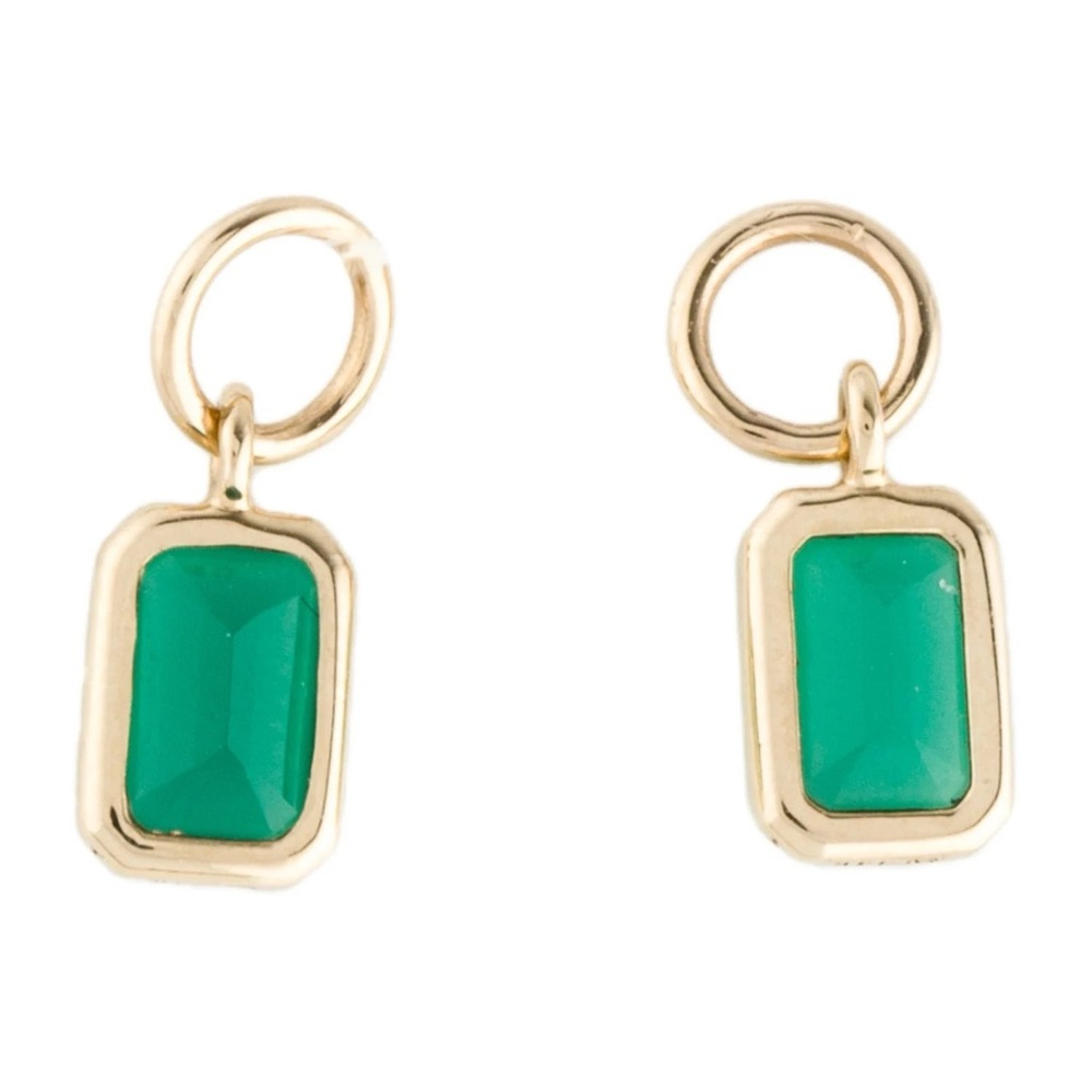 SOLD-10k Green Gem Hoop Charms (set of 2)
